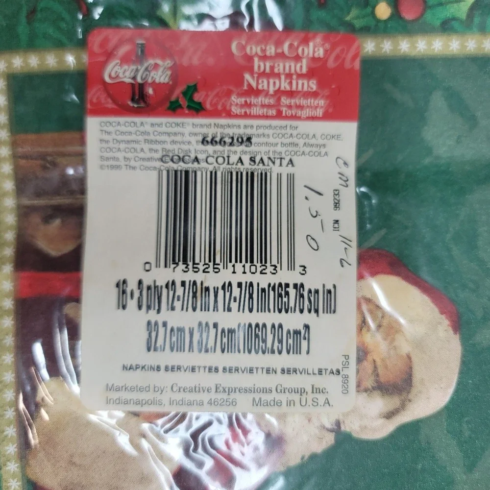 Vintage 1999 Coca-Cola Santa Christmas Paper Plates and Napkins Party Set 3pk